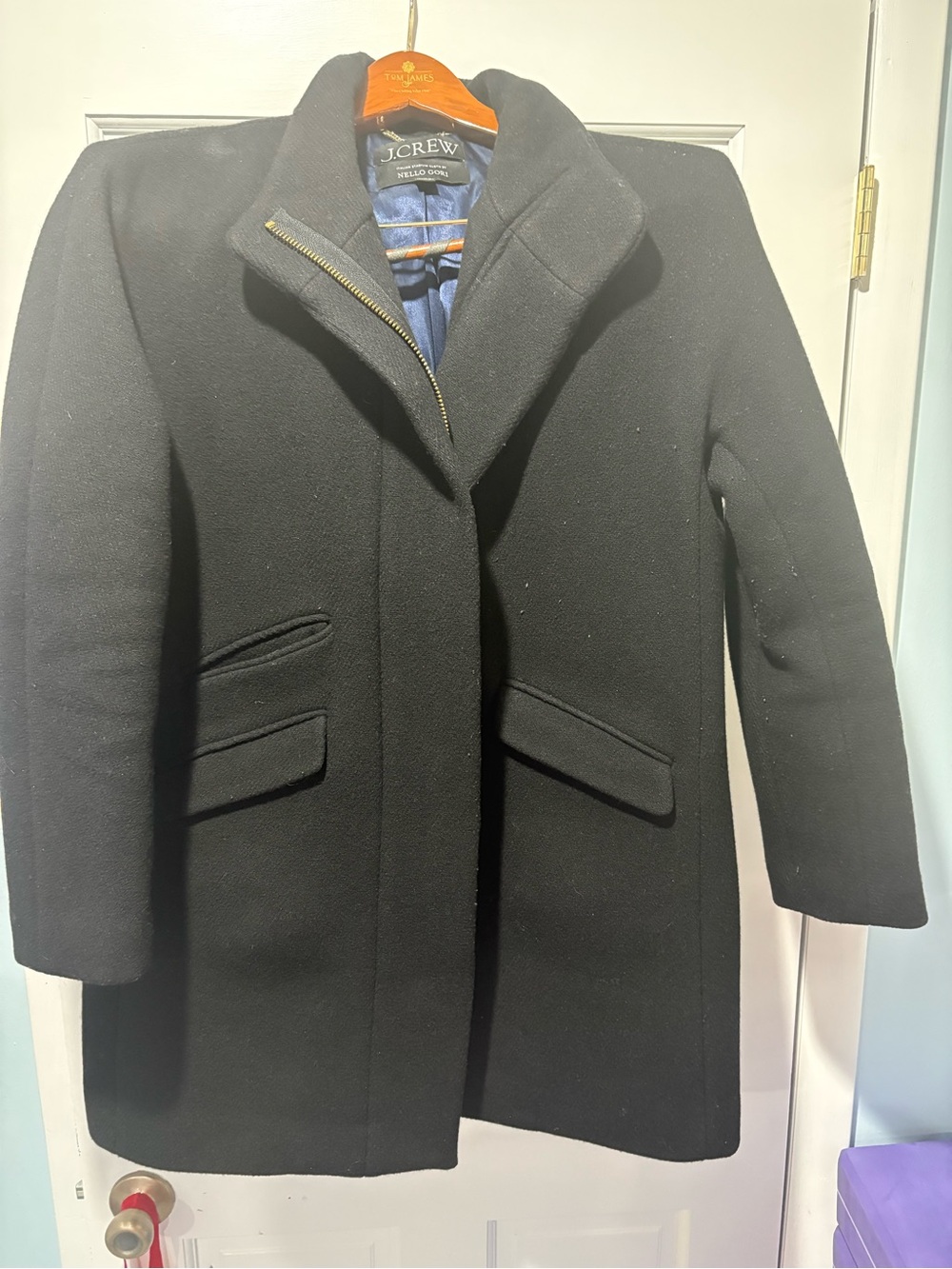 J. Crew Black Wool Pea Coat with Hidden Placket